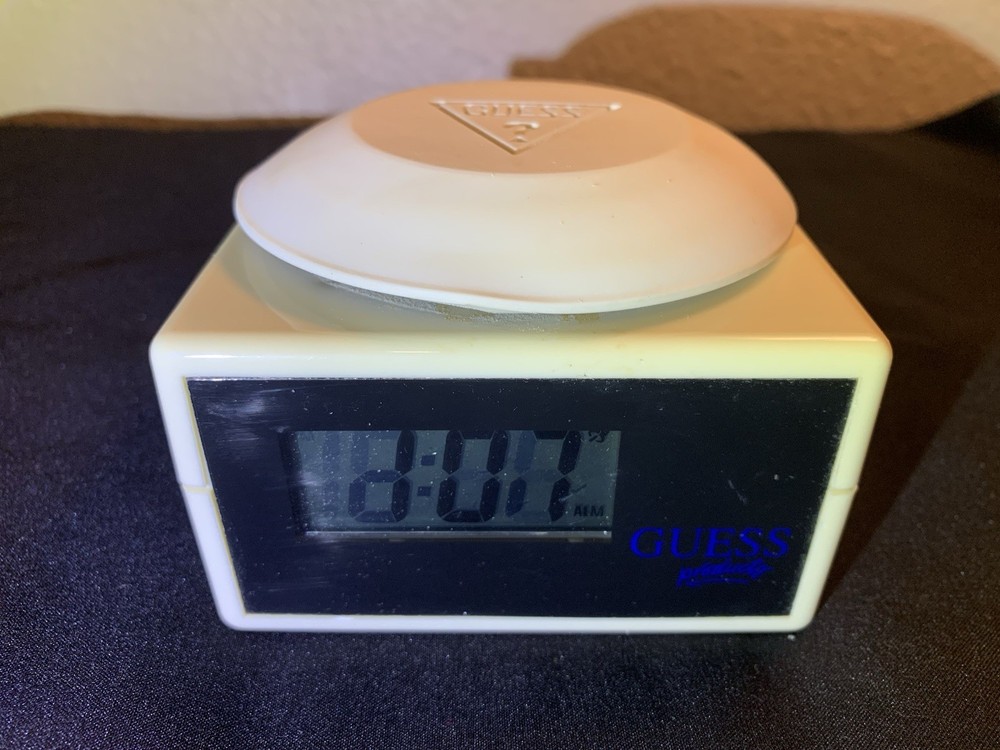 Vintage Guess White Push Top Talking Alarm Clock Working