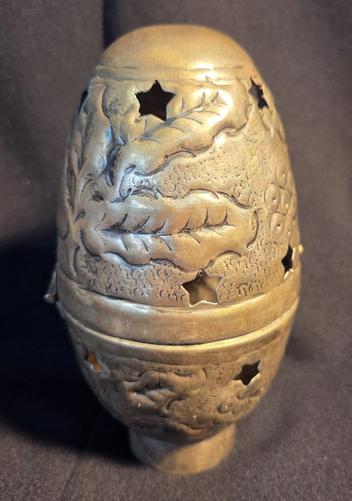 Vintage Silver Tone Ornate Celestial Egg Shape Incent Burner, Unique