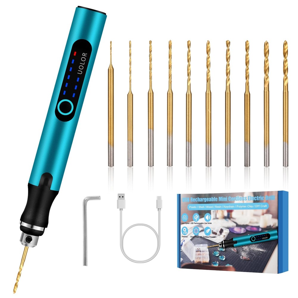 Uolor 3-Speed Cordless Mini Drill Set, Blue Pen