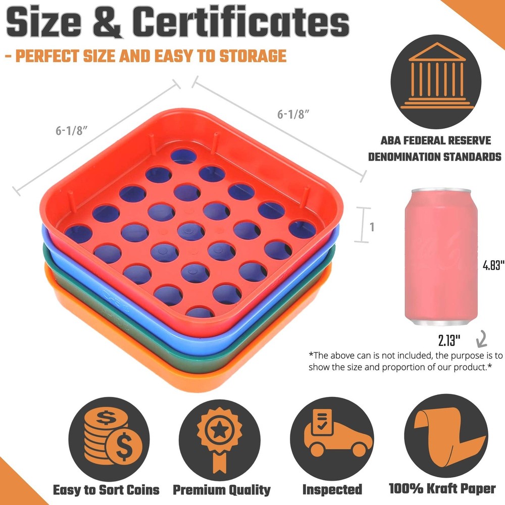 Coin Sorters Tray & Coin Counters – 4 Color-Coded Coin Sorting Tray Bundle