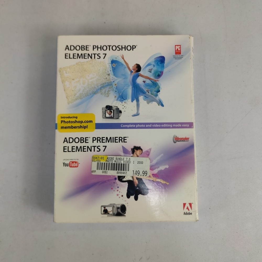 Adobe Photoshop Elements 7 & Premiere Elements 7 Complete 2 Disc CD-Rom Software