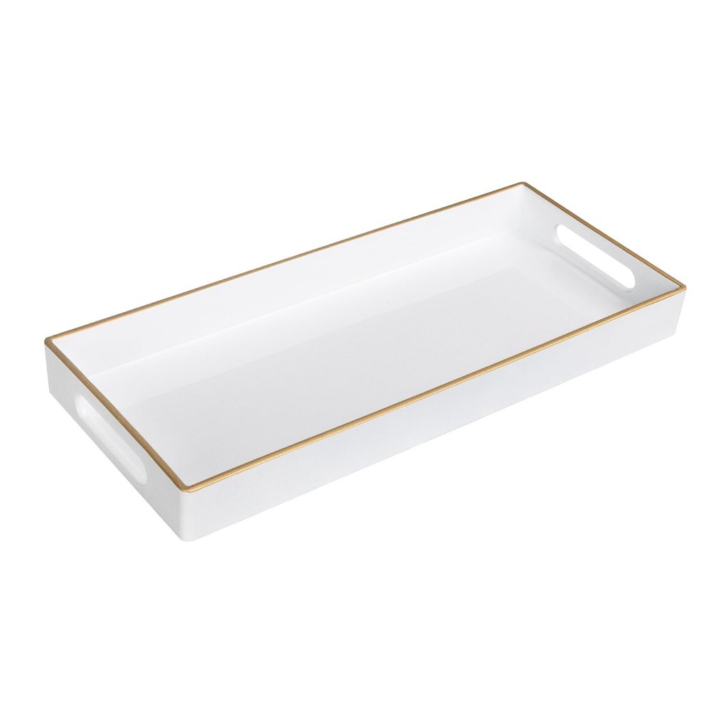 White Vanity Tray Plastic Decorative Tray Rectangular Trays with Handles Bath...