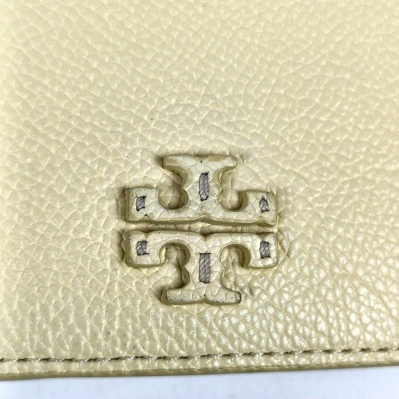 Tory Burch Micro Tri-Fold Wallet Leather Yellow Logo Compact Pre-Owned