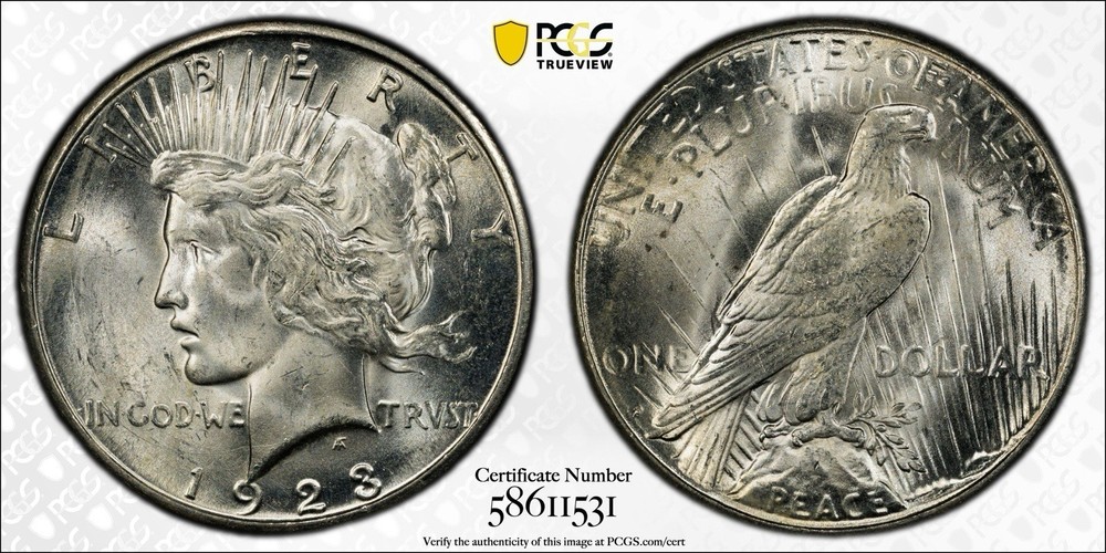 1923-S Peace Dollar PCGS MS64+ Gold Shield