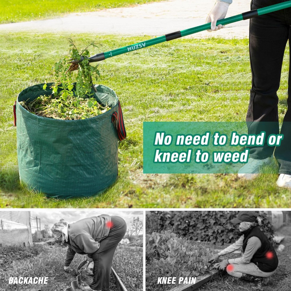 Weed Puller Tool Gardening Hand Weeding Tool with Long Handle 4 Steel Claws a...