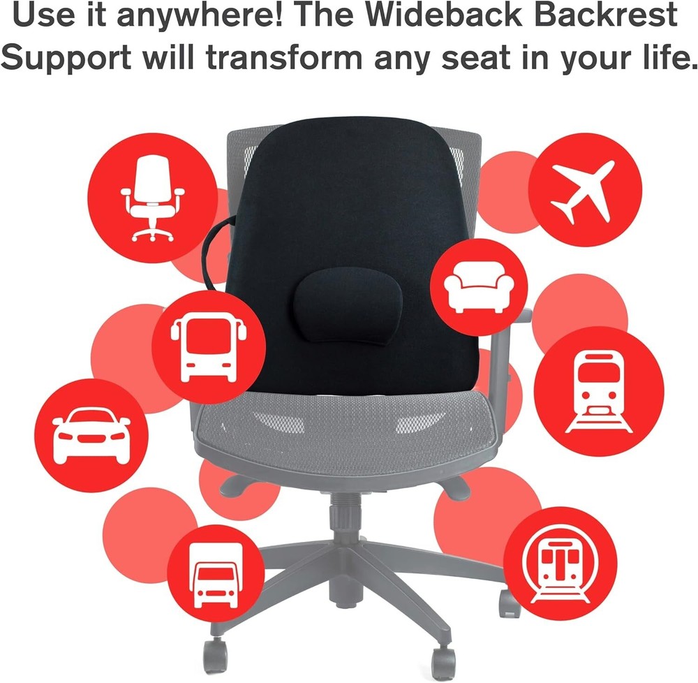 ObusForme Lowback Backrest Support Lumbar Pillow Portable Chair Posture Black