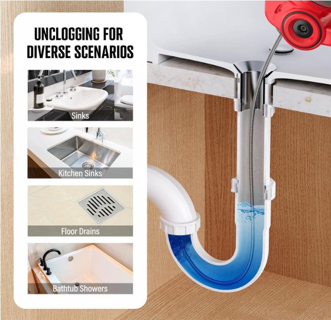 20V Cordless Drain Auger 25ft Auto-Feed Snake Kit