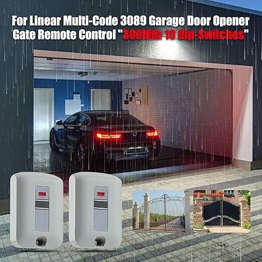2-pack Garage Door Remote Control for 300MHz Linear Multicode Gate Opener 10 DIP