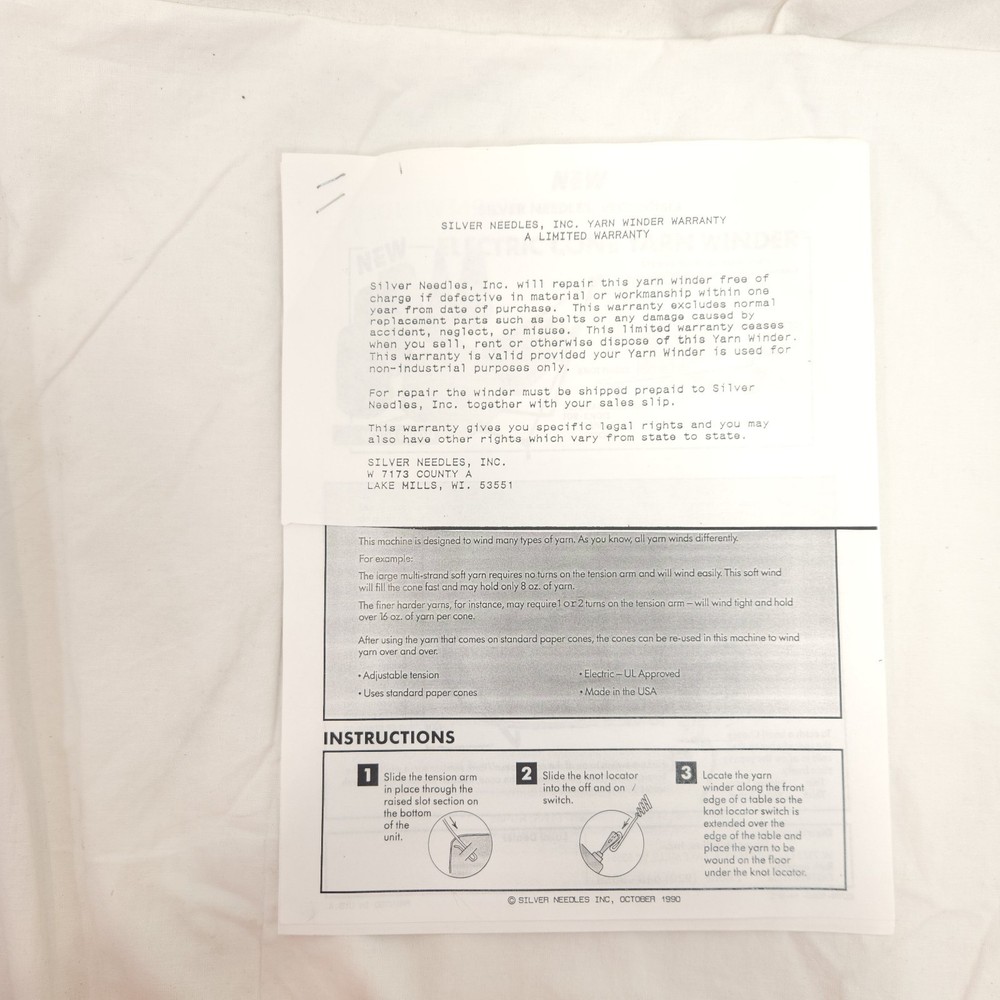 Silver Needles Yarn Winder Instructions User Manual