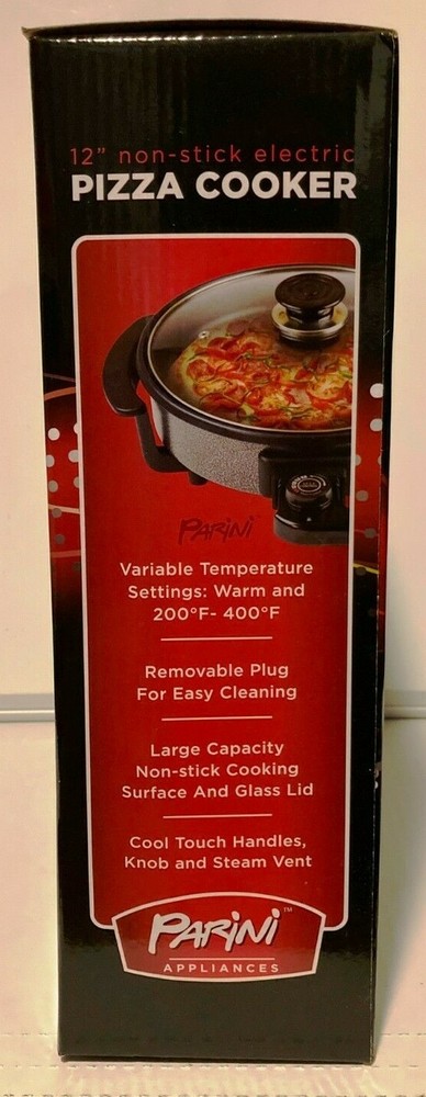 Parini 12" Non-Stick Electric Pizza Cooker, Variable Temps, Cool-Touch Handle