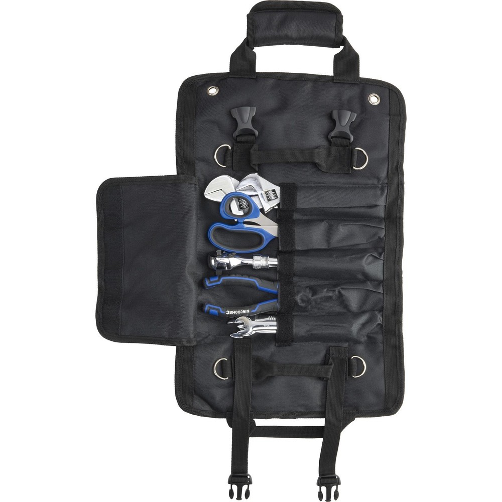 Black Canvas Roll Up Tool Bag Organizer With Zipper Pockets