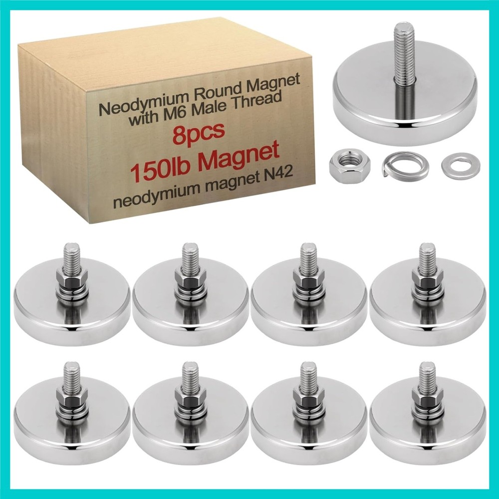 8 Pack Heavy Duty Neodymium Round Magnets - 150lb Pull Force for Various Uses