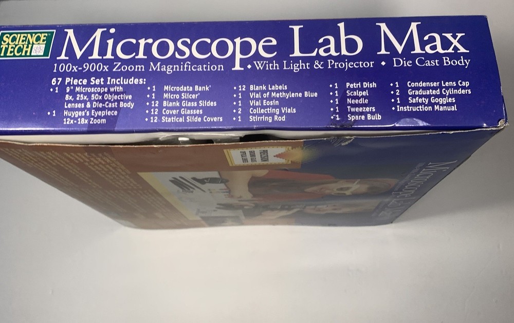 Science Tech Microscope Lab Max 100x–900x Die Cast 67pc Kit Open Box