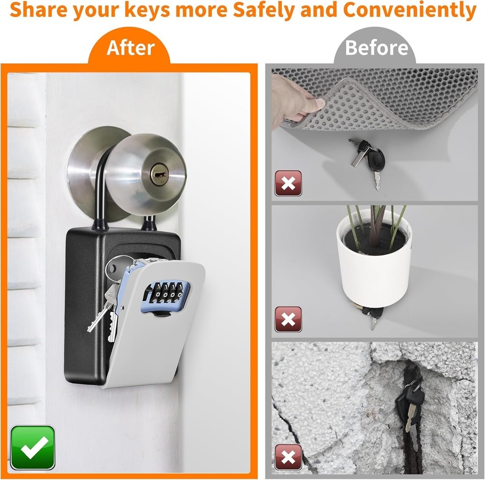 Portable Key Lock Box Wall Mounted Weatherproof with Resettable 4-Digit Code