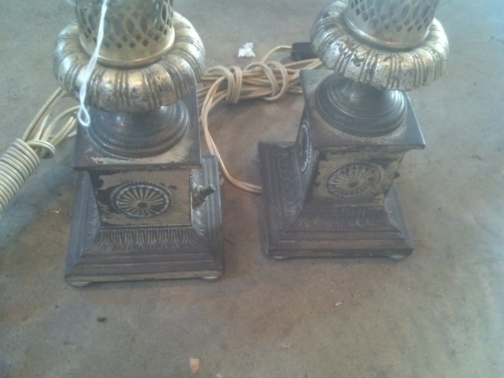 nice pair ornate candelabras nickle (LT 328)