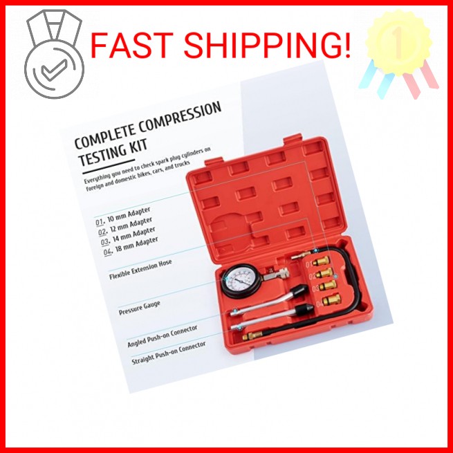 Orion Motor Tech Compression Tester, 8PCS Engine Cylinder Pressure Gauge for Pet