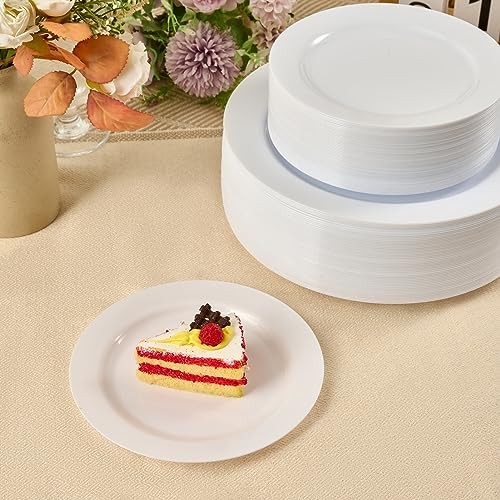 100 Count White Plastic Dessert Plates 7 Inch, Disposable White Plastic Plates