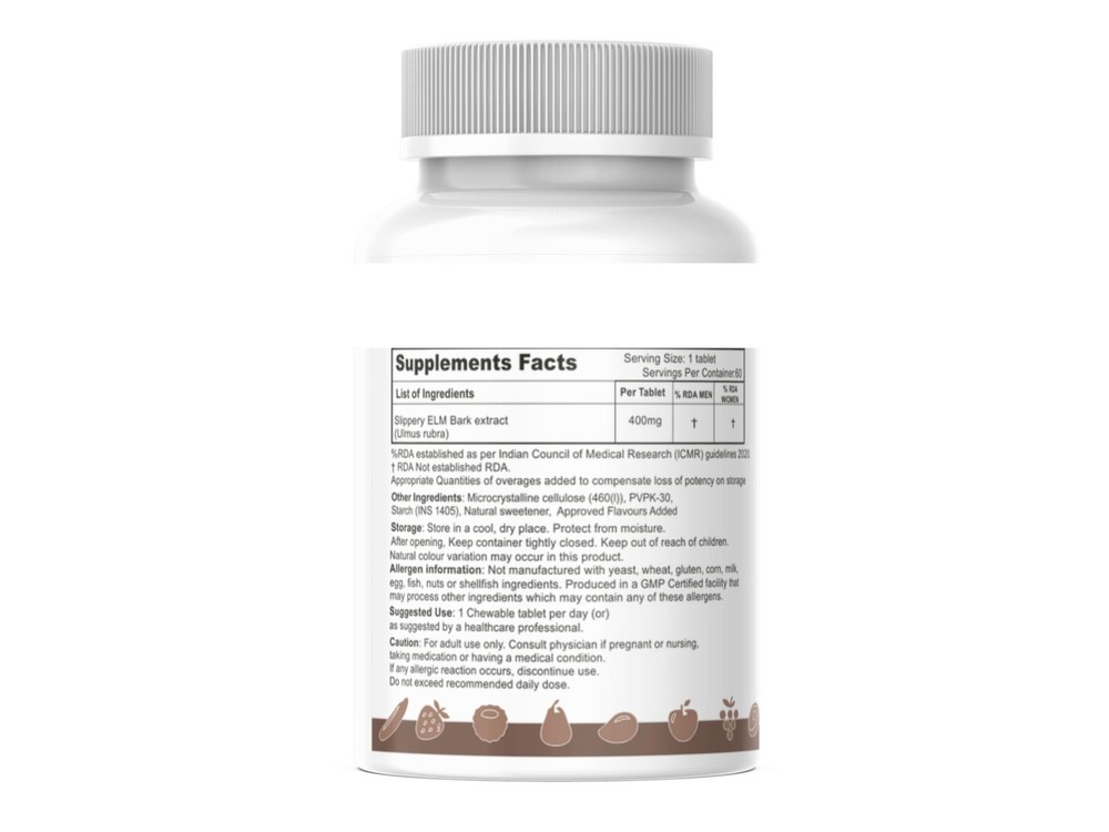 FruitPill Slippery Elm Chewable Digestive Support Tablets 60 Count