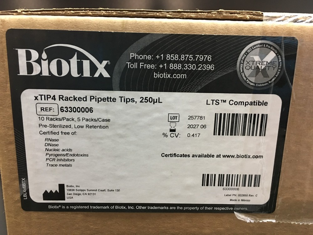 Biotix REF 63300006 xTIP4 Racked Pipette Tips 250uL Case