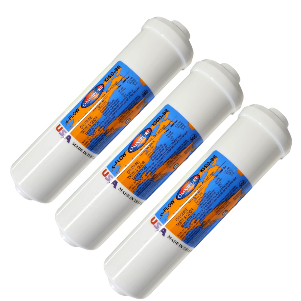 Omnipure K5533-BB Inline GAC 10" x 2.5" Postfilter 1/4"NPT (3 pack)