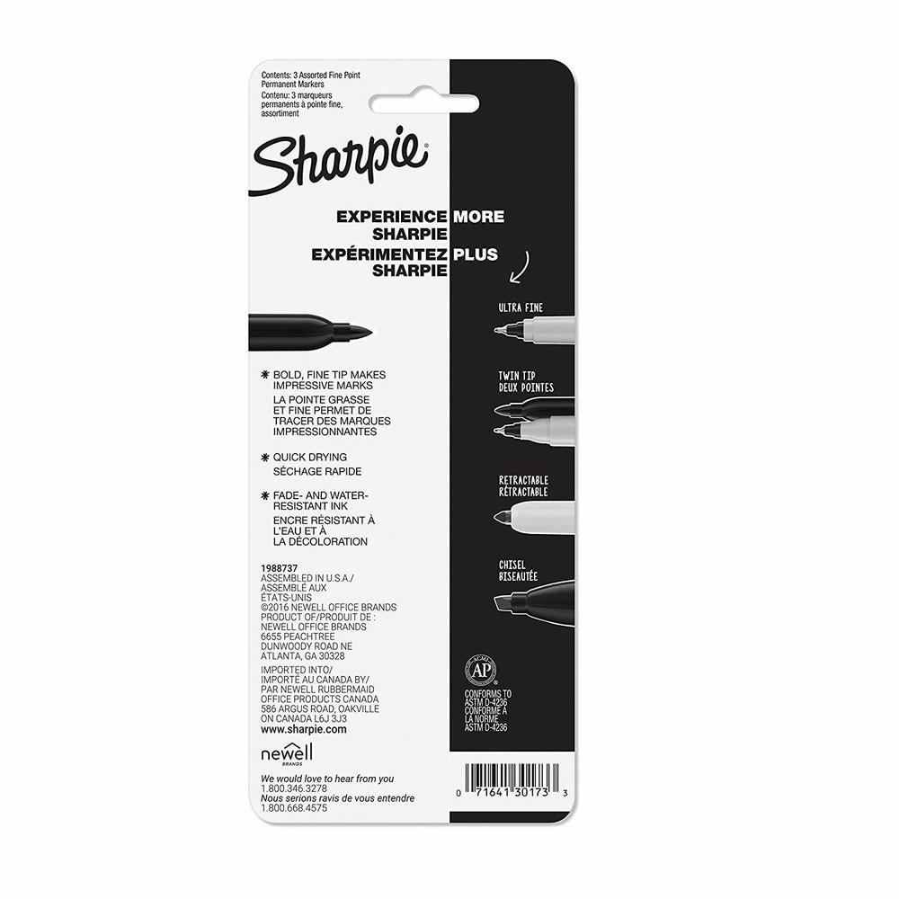 (2 Pack) NEW Sharpie Fine Point Permanent Black, Blue and Red Markers