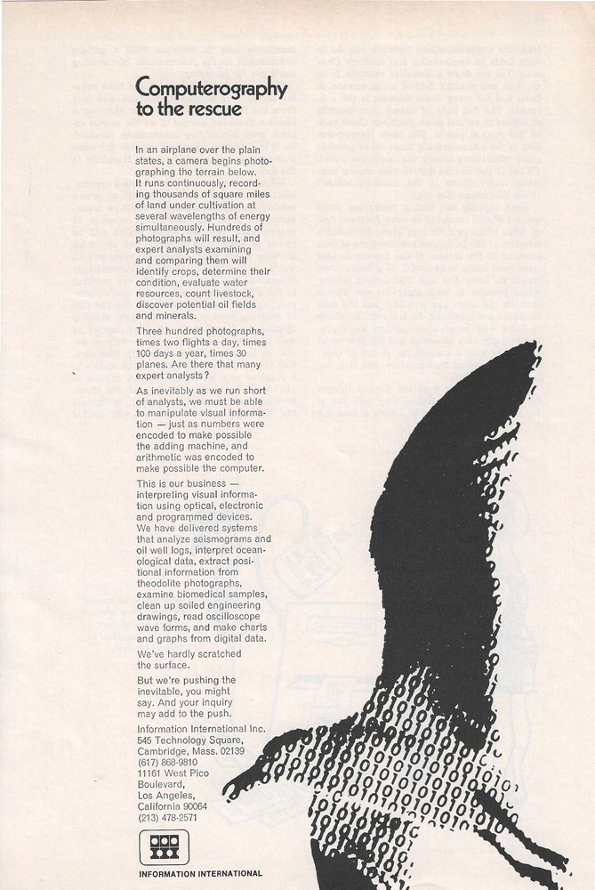 1968 Information International Print Ad ~ Computerography ~  Mid- Century Tech!