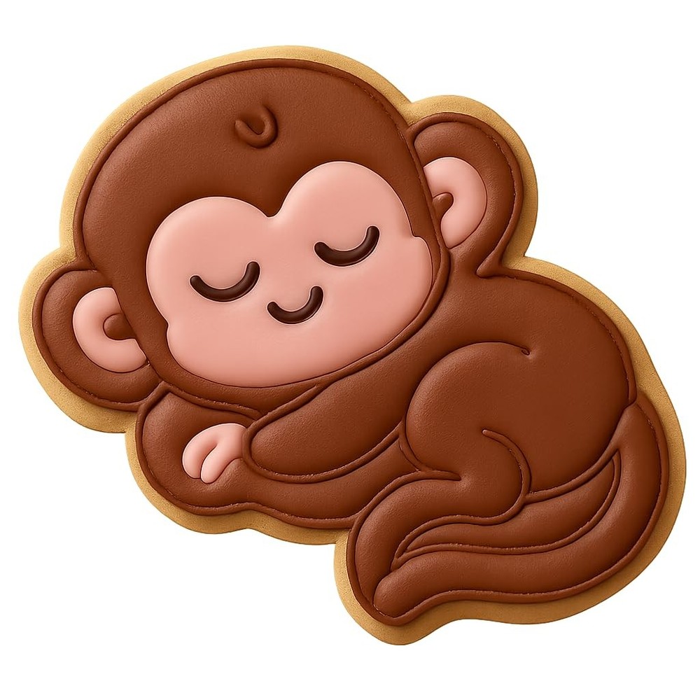 Sleeping Chibi Macaque Cookie Cutter & Stamp - 4x3