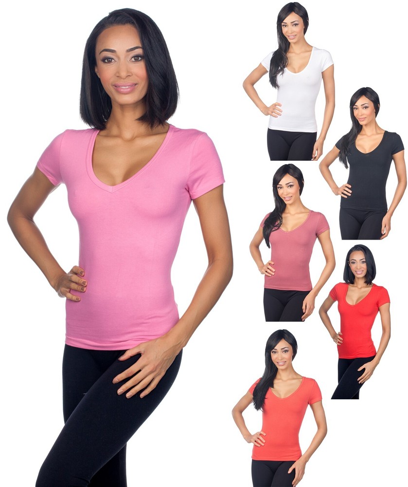 Hering Ladies Thin Lightweight Stretch Basic V-Neck T-shirt 02TQ