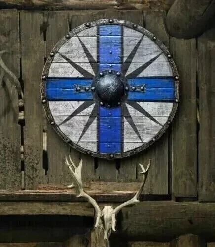 24'' Handmade Wooden Round Shield Authentic Ragnar Lothbrok Viking Shield Gift