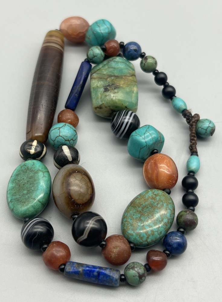 Mix Stone Mala,banded Agate Lapiz Amozonite Vintage Stone String