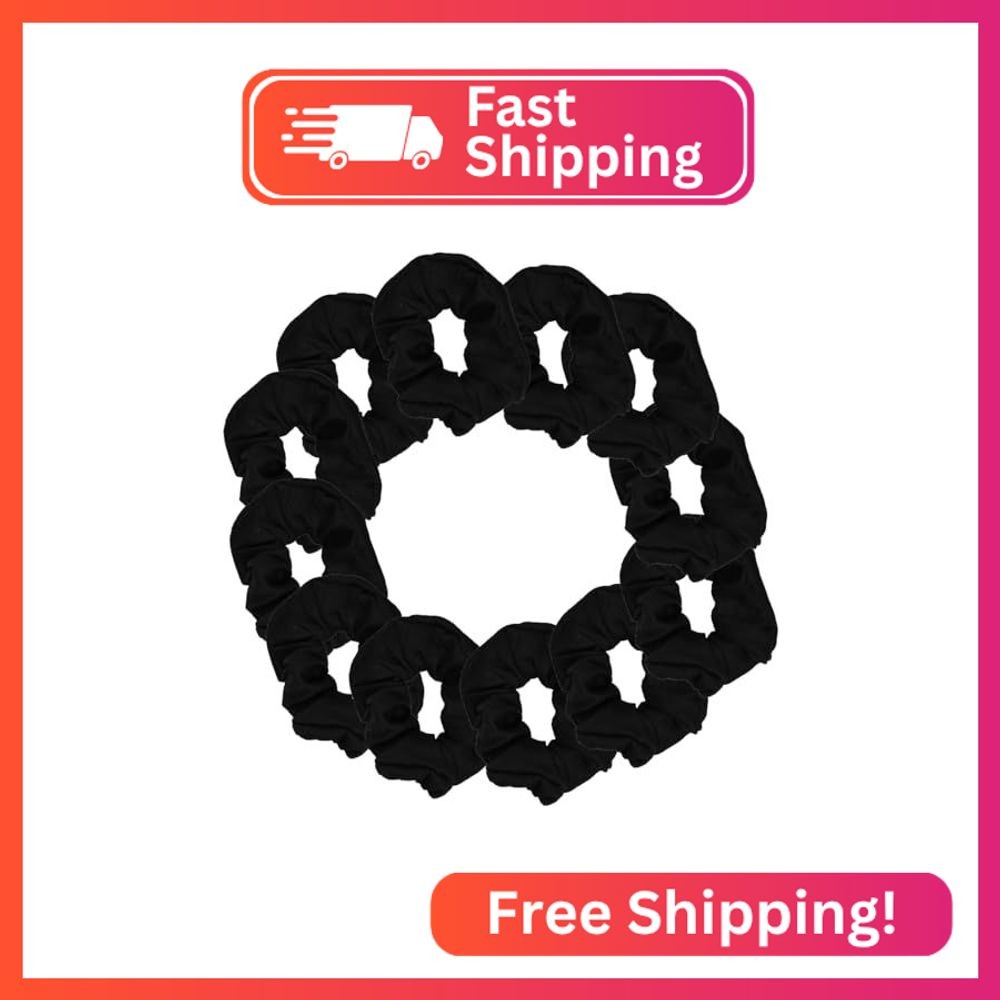 12 Pack Solid Hair Ties Scrunchies (Black)