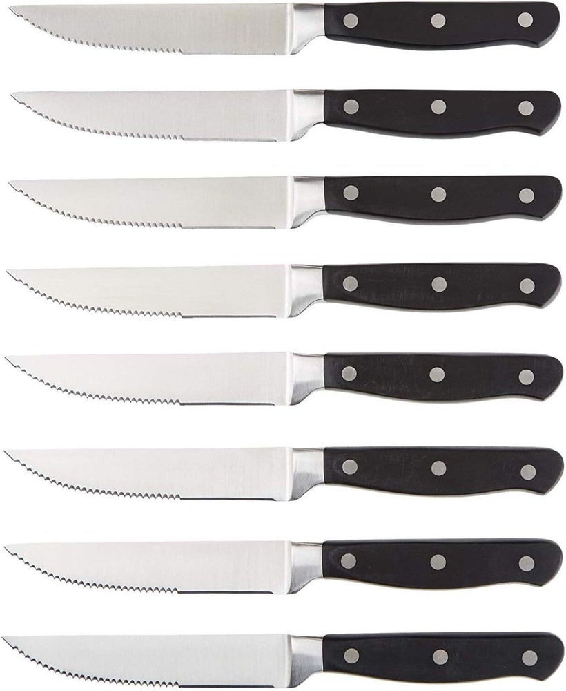 Basic Kit 8-Piece Kitchen Steak Knife Set, 4.5-Inch, Black