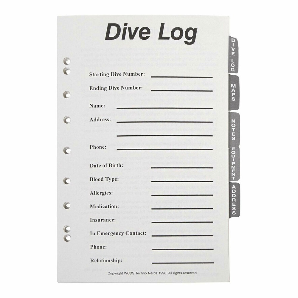 Trident Dive Log Book 3 Ring Binder with Inserts Dive Flag