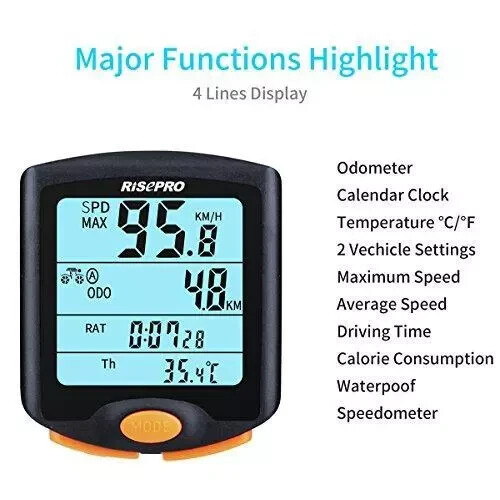 RISEPRO Computer ONLY, Wireless Bicycle Speedometer Odometer Cycling **READ**