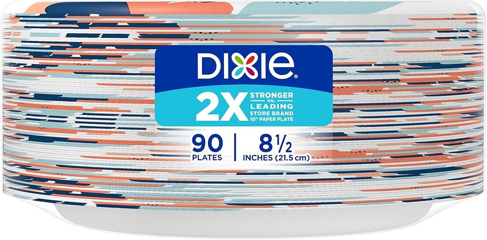 Dixie,Medium Paper Plates, 8.5 Inch, 90 Count, 2X Stronger Microwave-Safe