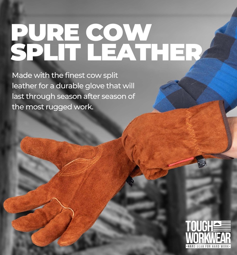 Tough Workwear Leather Work Gloves - Cow Split Leather Gardening Constructio...