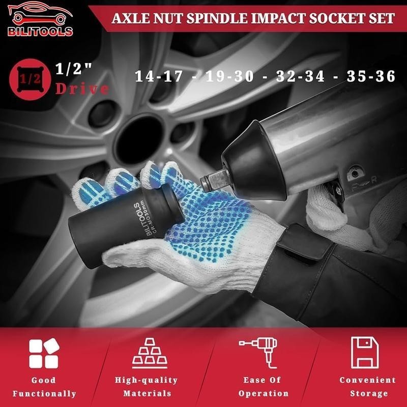 12 Point Axle Nut Socket Set 1/2" Drive Spindle Axle Nut Impact Deep Socket Set
