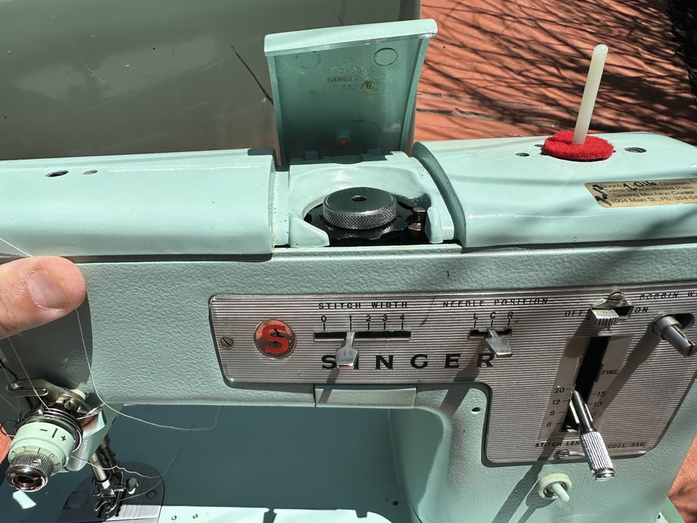 SINGER 338 Sewing Machine Blue Manual Attachments Case working AS IS!
