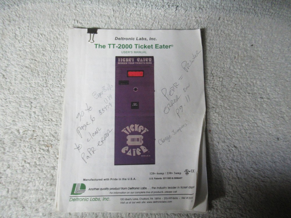 TICKET EATER SMART TT-2200 arcade game manual