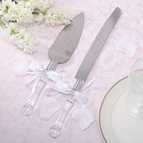 Wedding Anniversary Cake Server Set Cutting Silver engrave yourself Clear Handle