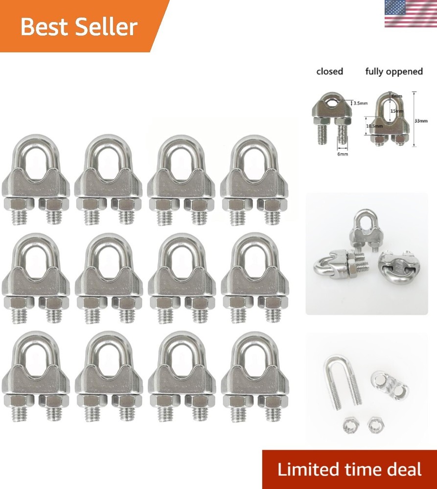 Versatile 12Pcs Stainless Steel Cable Clips for Rigging & Hanging Applications