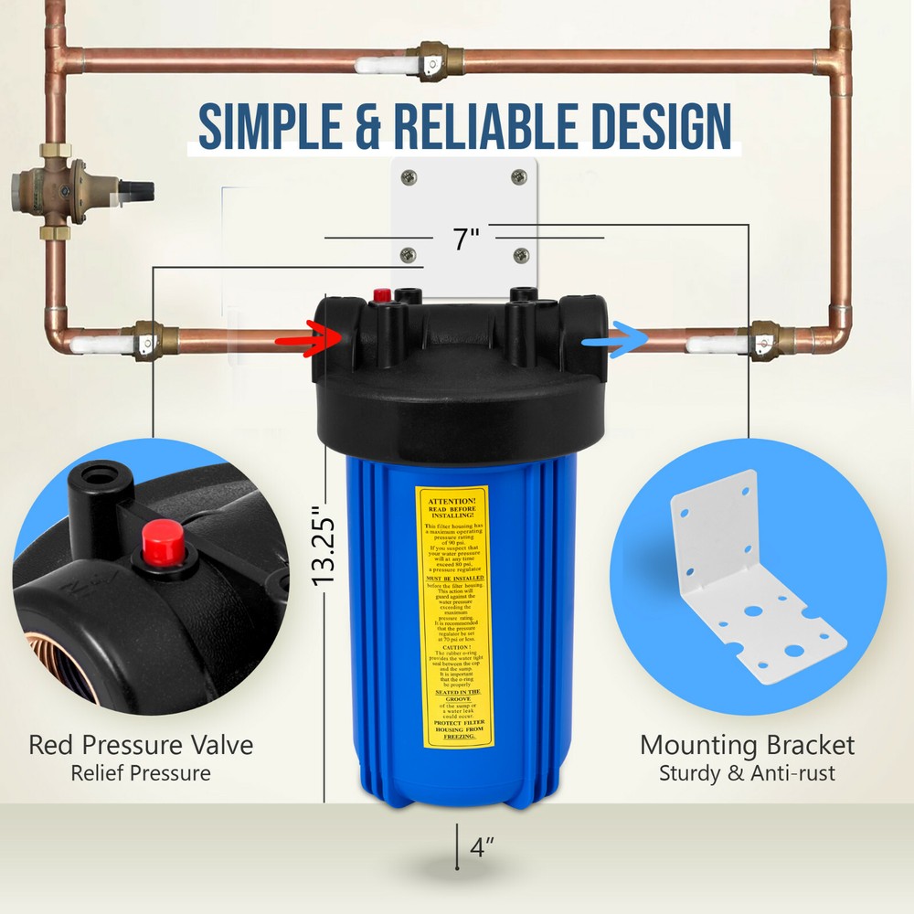 High Capacity Blue Whole House Water Filter System & Block Carbon Filter