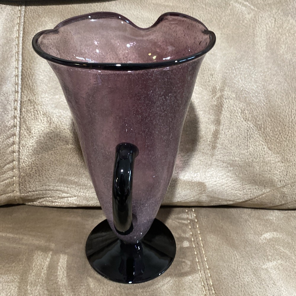 Handblown Controlled Bubble Purple Glass Pitcher with Applied Handle