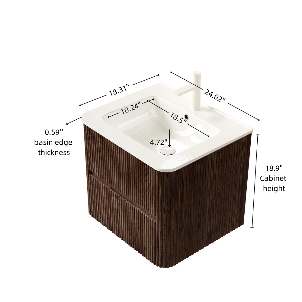 24" Modern Floating Vanity with Sink & 2 Drawers, Preassembled