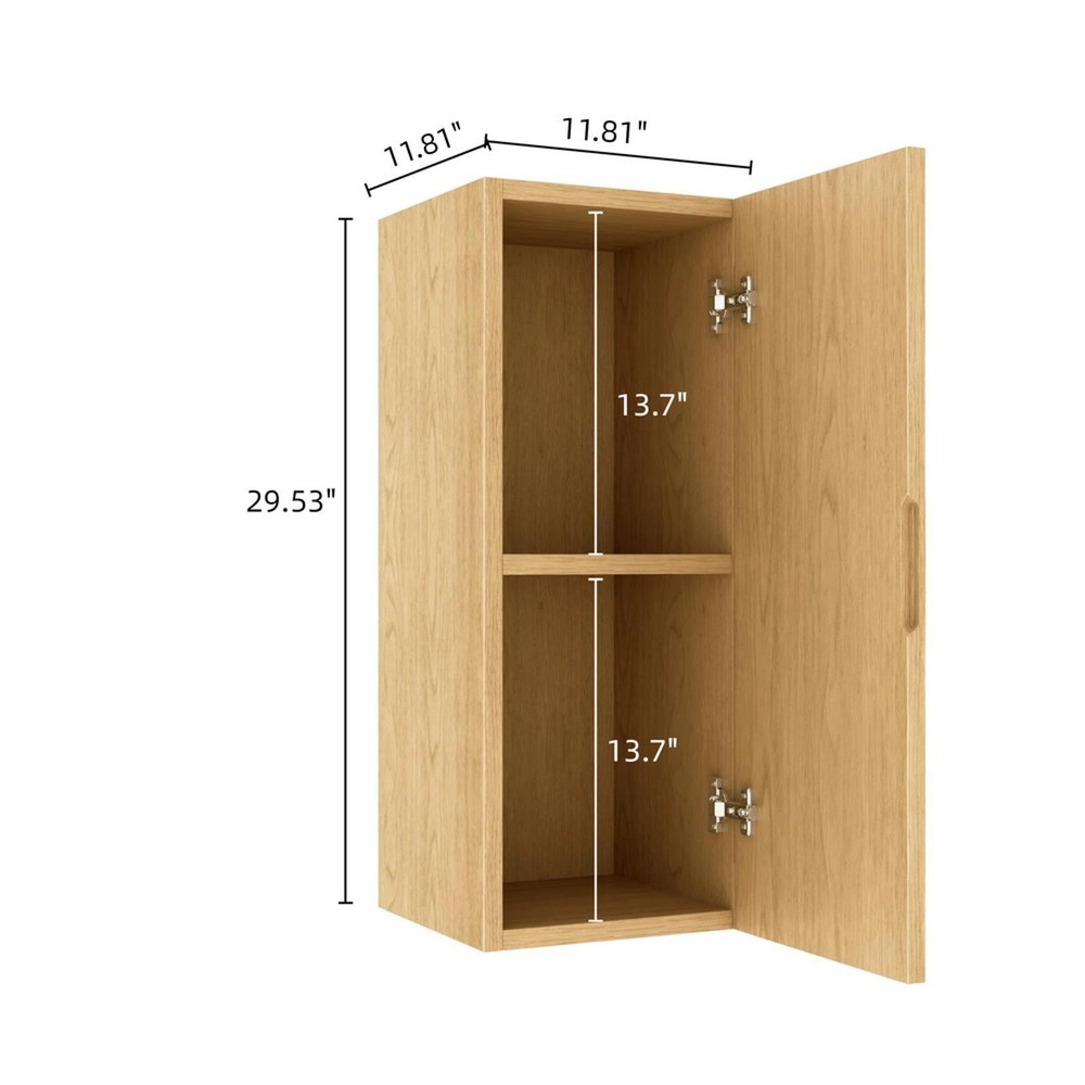 Oak Wall-Mounted Floating Bathroom Side Cabinet, 12'' with Soft