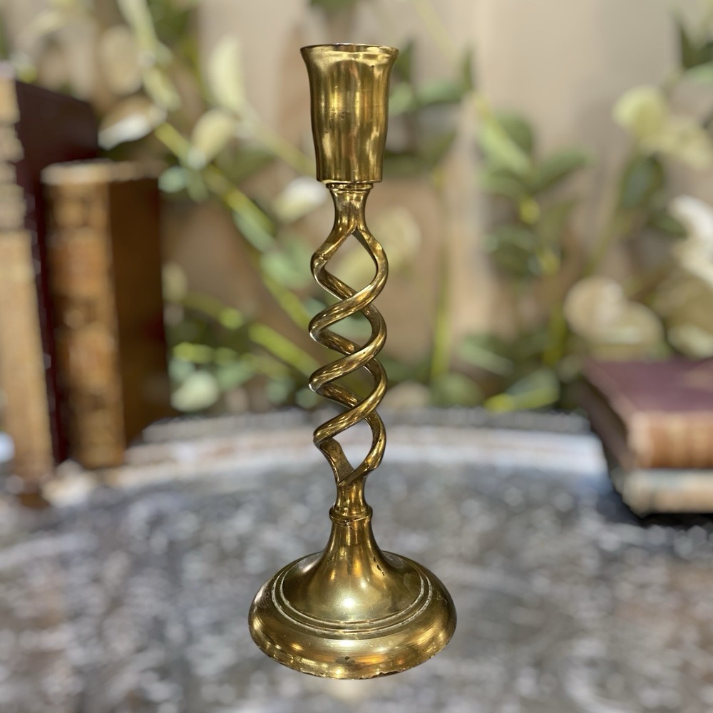 Vintage Twisted Barley Solid Brass Candlestick Candle Holder
