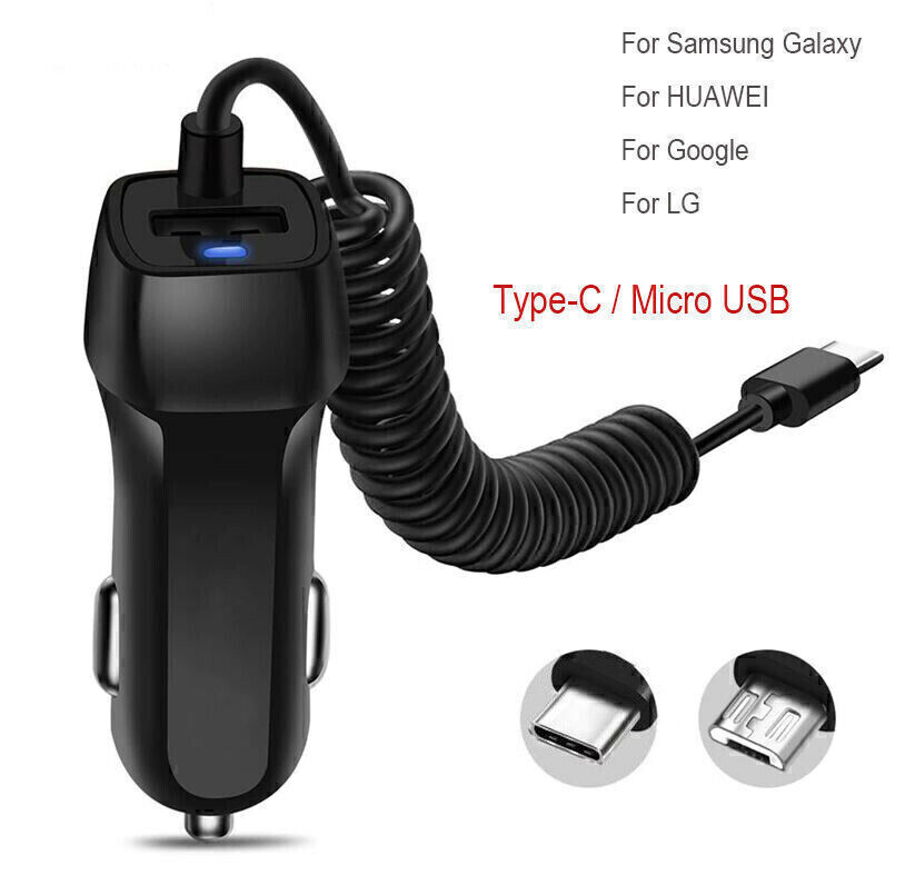 For Android Samsung Cell Phone FAST Rapid Car Charger Type C Micro USB Charging