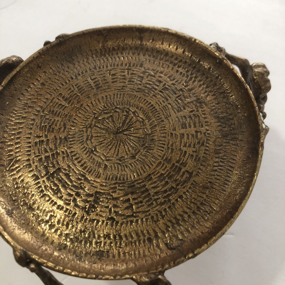 Antique Georgian Solid Brass Tazza Dish Centrepiece Held By Three Frogs