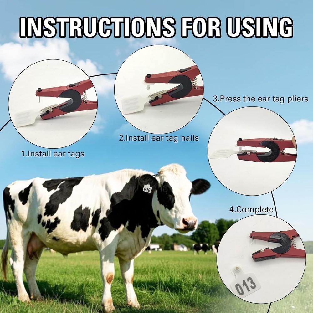Livestock Identification Tags Kit: 100 Durable White Tags & Applicator Included