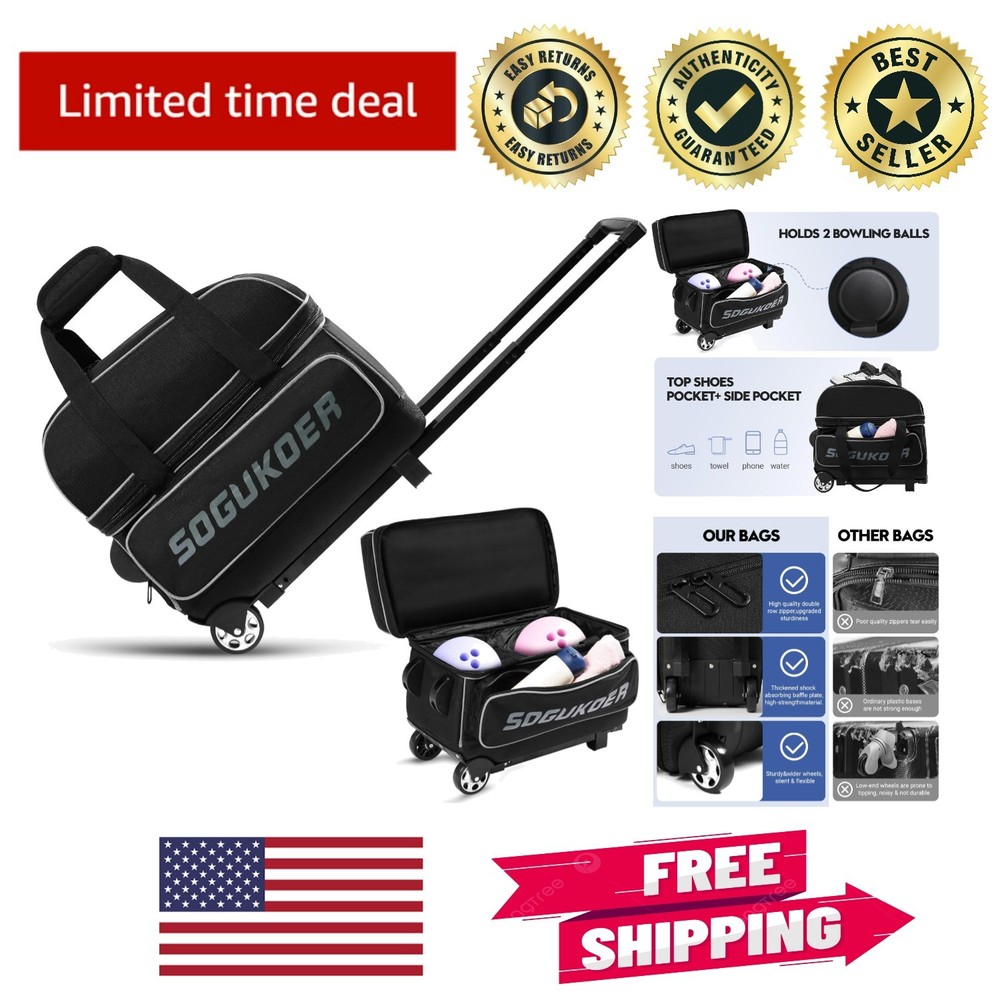 Durable Nylon Bowling Bag with Retractable Handle & Oversized Accessory Pocket